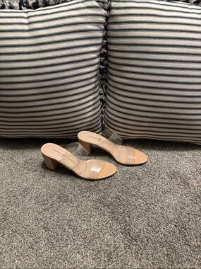 Chinese Laundry Nude Clear Strap Block Heel Mules